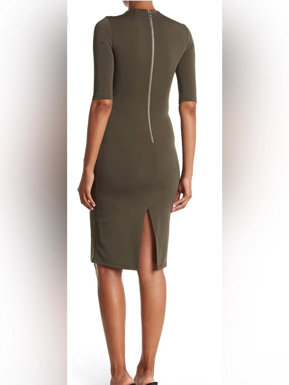 Alice + Olivia Delora Knit Bodycon Dress in Olive Green Size 4 Small Fitted - Picture 2 of 9
